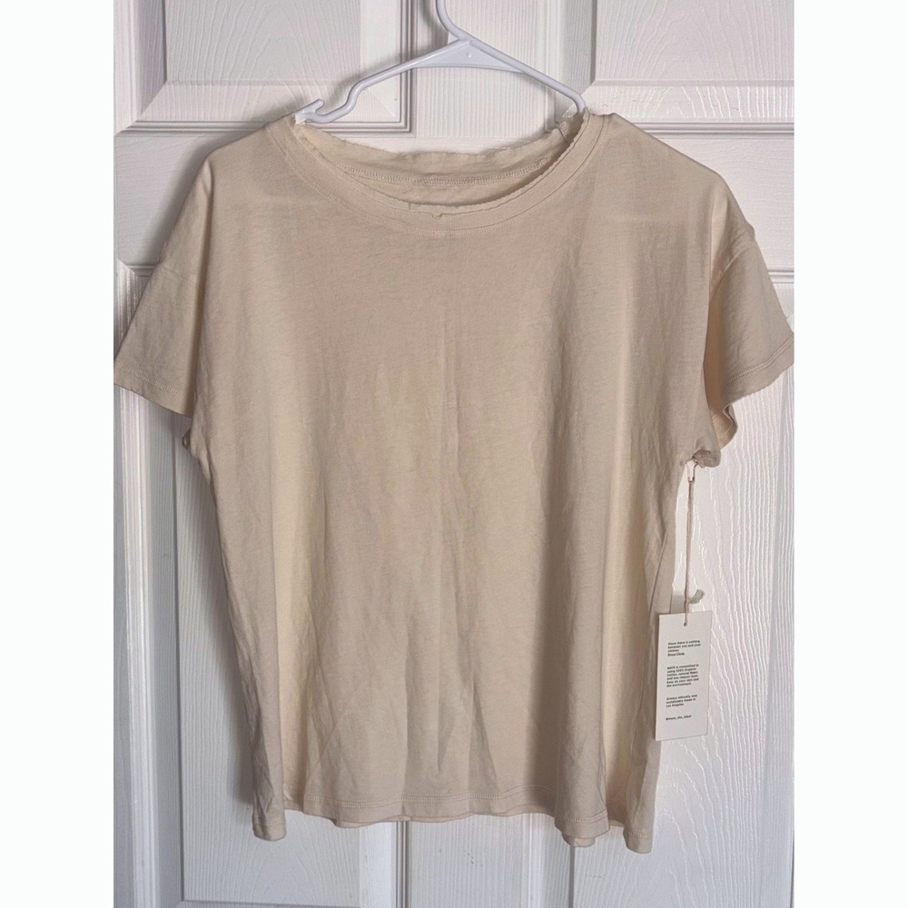 MATE the Label Organic Cotton Raw Neck Boxy Tee XS Bone Cream 912BONXS NWT